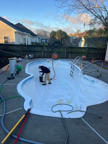 Pool surface preparation in progress